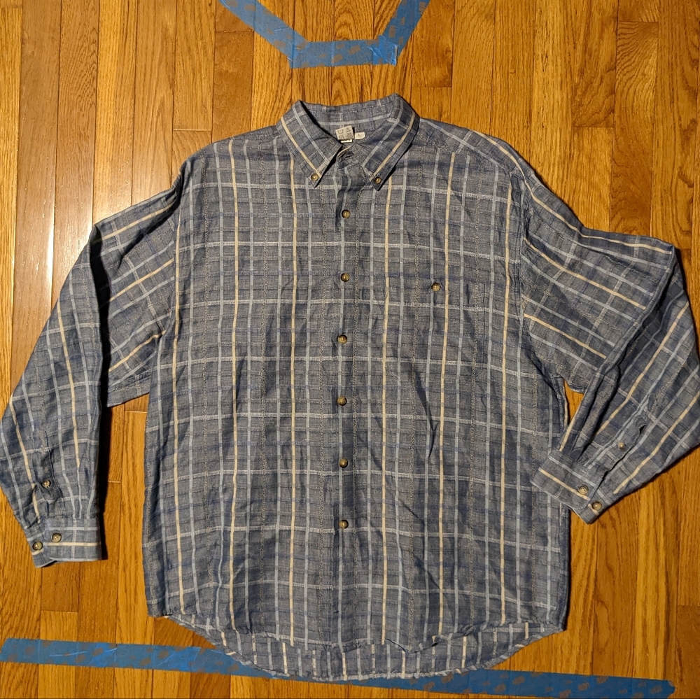 The Territory Ahead Men's Plaid Button Shirt Size L Linen Cotton Blend